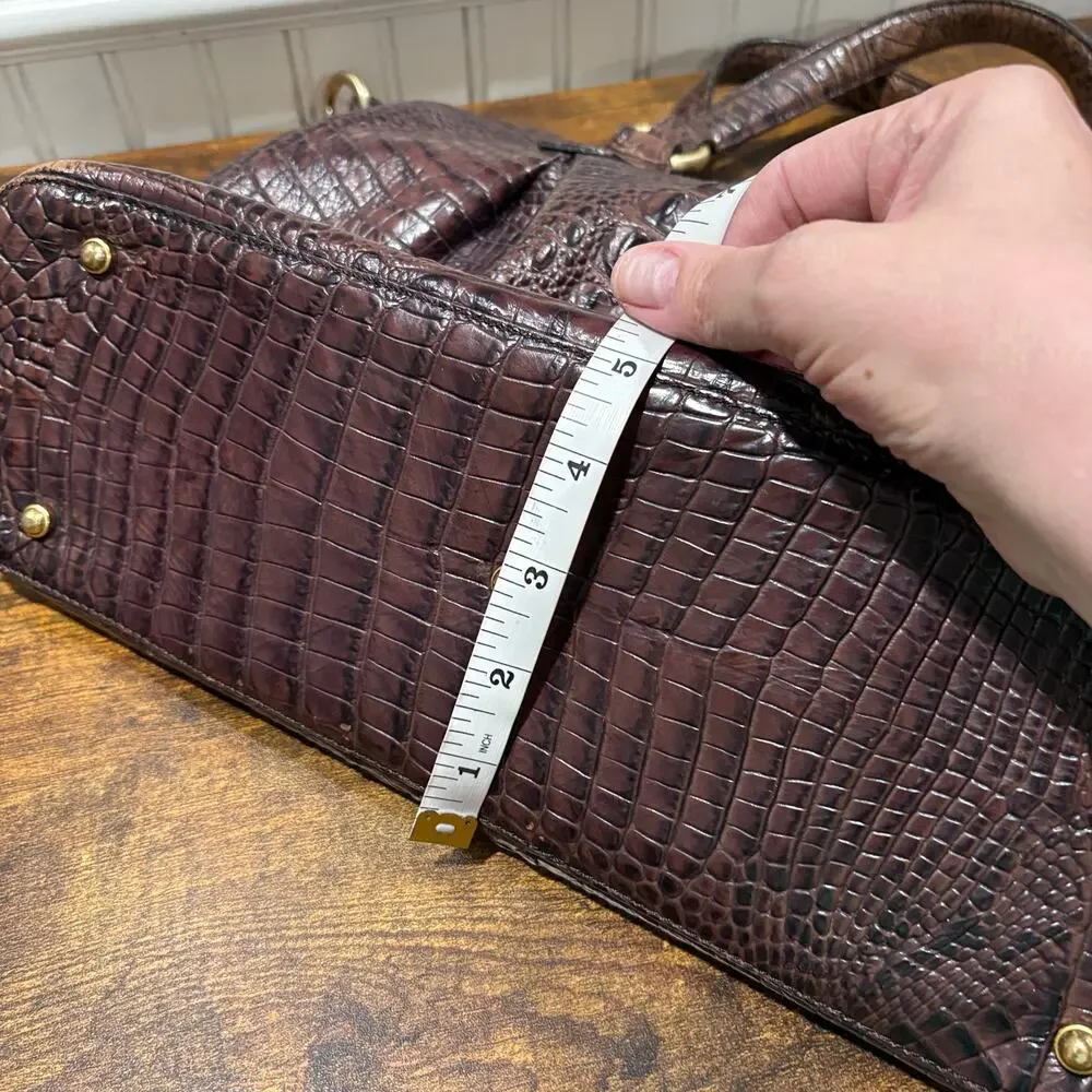 Brahmin Satchel Pecan Brown Croc Embossed Melbourne Leather Shoulder Bag READ